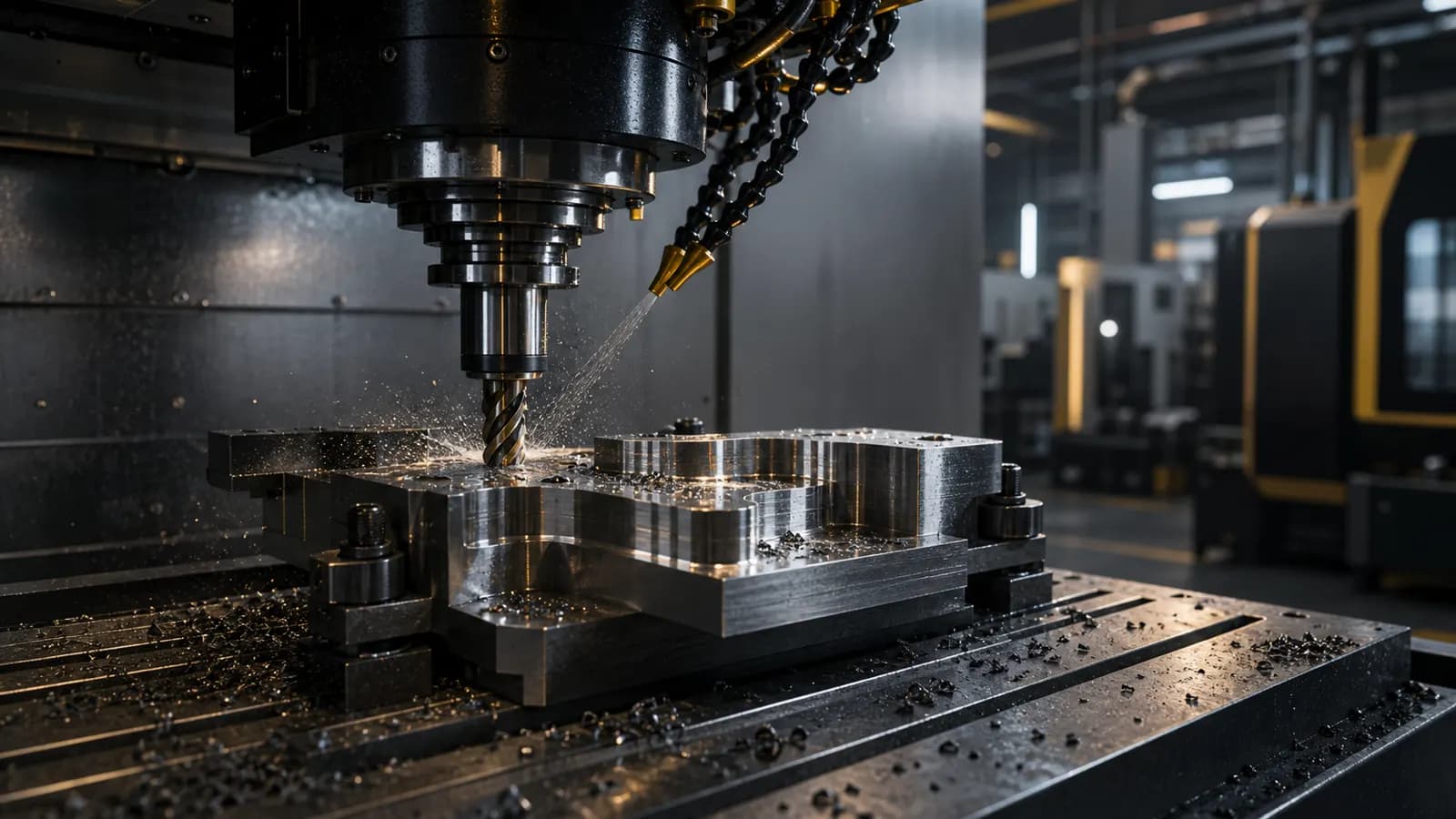 CNC atölyesinde metal parça işleyen kesici takım görseli
